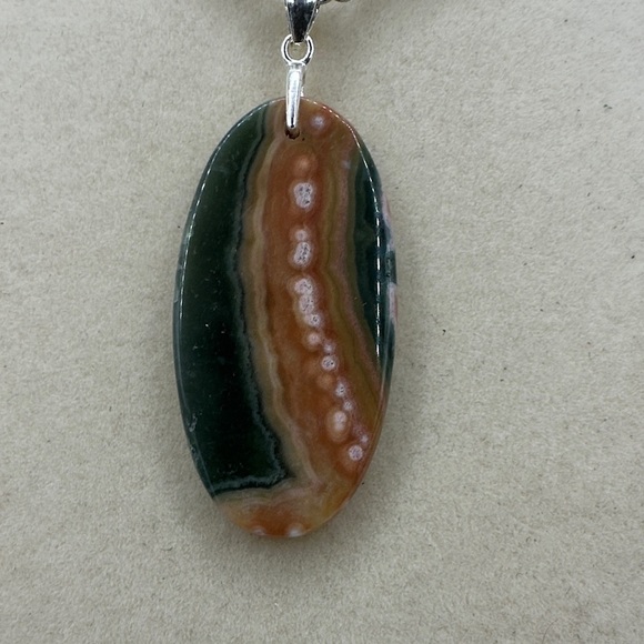 None Jewelry - Ocean Jasper Pendant Necklace on Sterling Silver Bail & Stainless Steel Chain